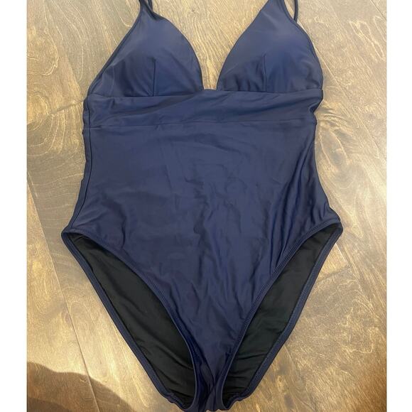 J.Crew Plunge One-Piece Swimsuit Navy Blue Size 12 Adjustable Straps - Picture 4 of 10